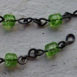 Handmade Green Crackle Bead Annealed Chain